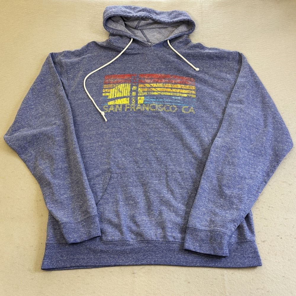 Vtg Delta Fleece Hoodie Mens 2XL Blue Good San Francisco CA Graphic Pullover